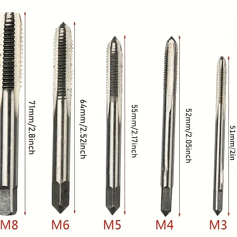 10pcs High-Speed Steel Spiral Point Thread Tap Set - M3 M4 M5 M6 M8 Sizes Precision Metric Plug Hand Taps for Efficient Tapping