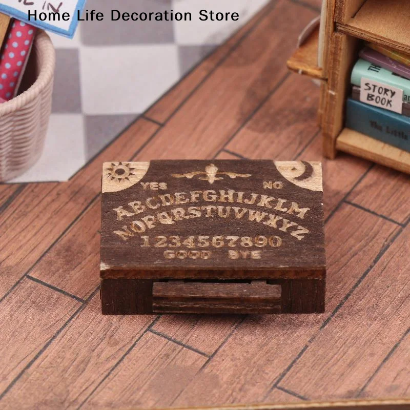 Retro Mini Wooden Ouija Board With Drawer Miniature Spirit Board Micro Landscape Scene Ornament Home Office Desktop Decoration