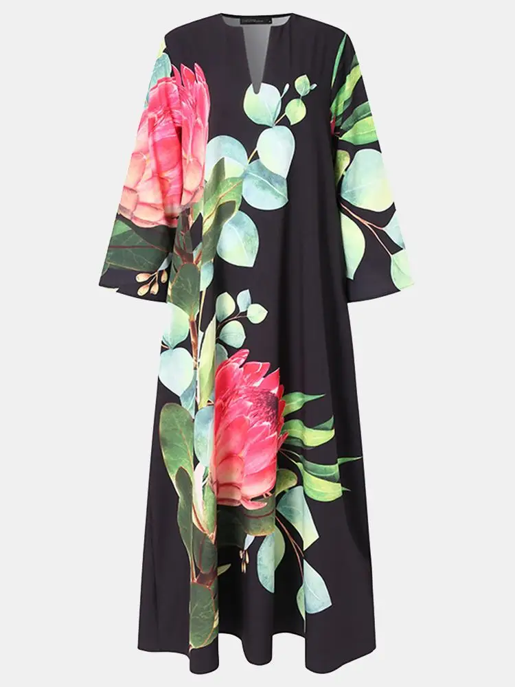 Frühling frauen Sommerkleid Bohemian Floral Lange Kleid ZANZEA 2022 Casual Langarm Party Urlaub Vestidos Kaftan Robe Kleider