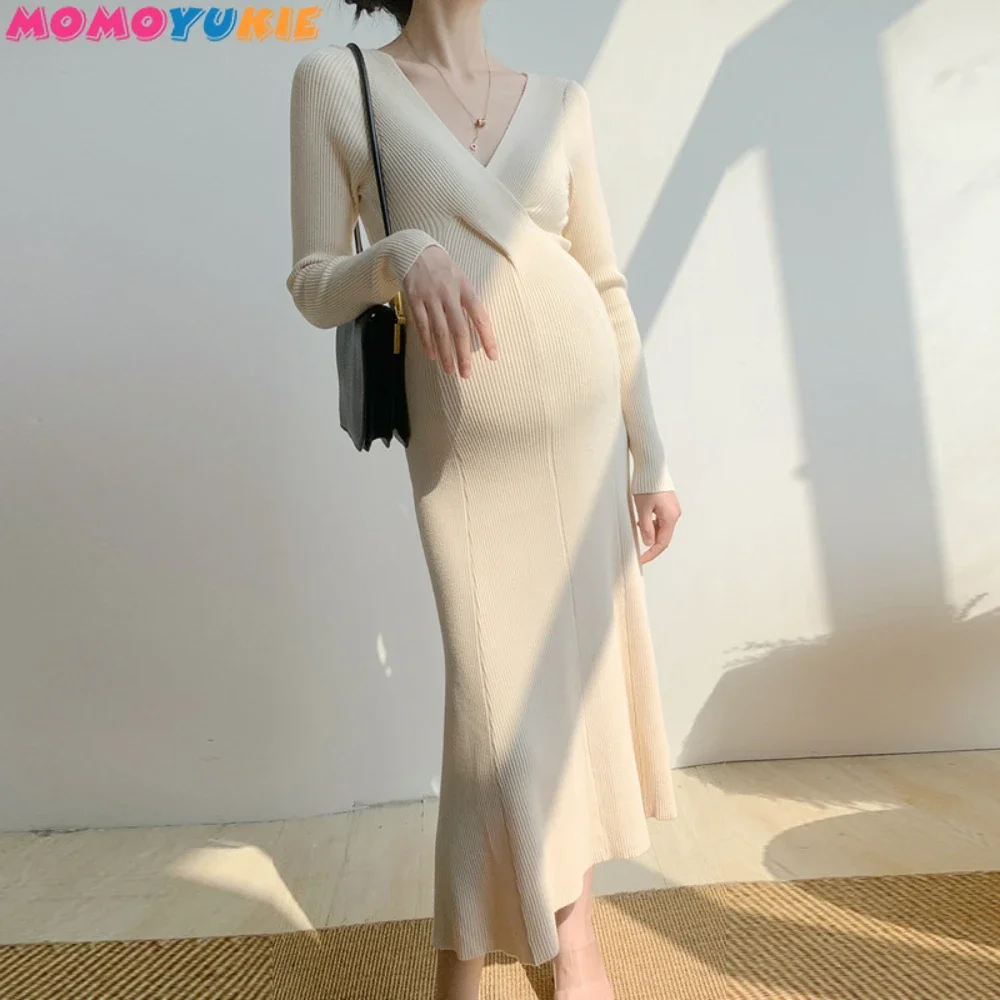 Fall Elegant Pregnancy Sweaters Dress Maternity Dress Warm Autumn Winter Knitted Sweater Dress Clothes for Pregnant Women