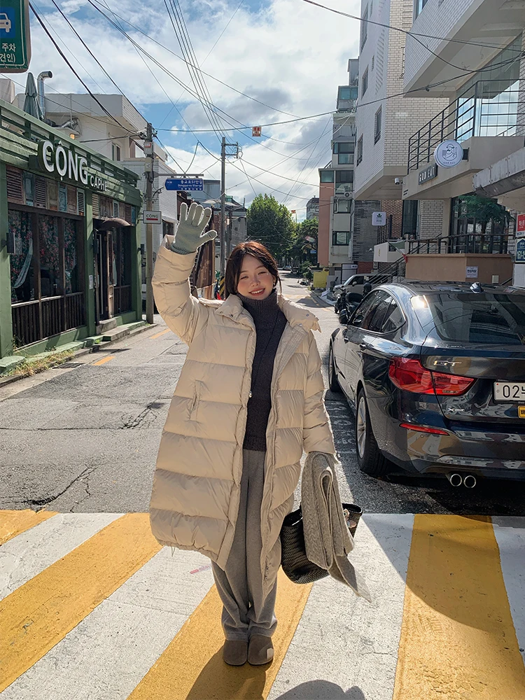 

Женская длинная пуховая куртка с капюшоном, корейская версия, 90% белый пух, теплая зимняя куртка для города