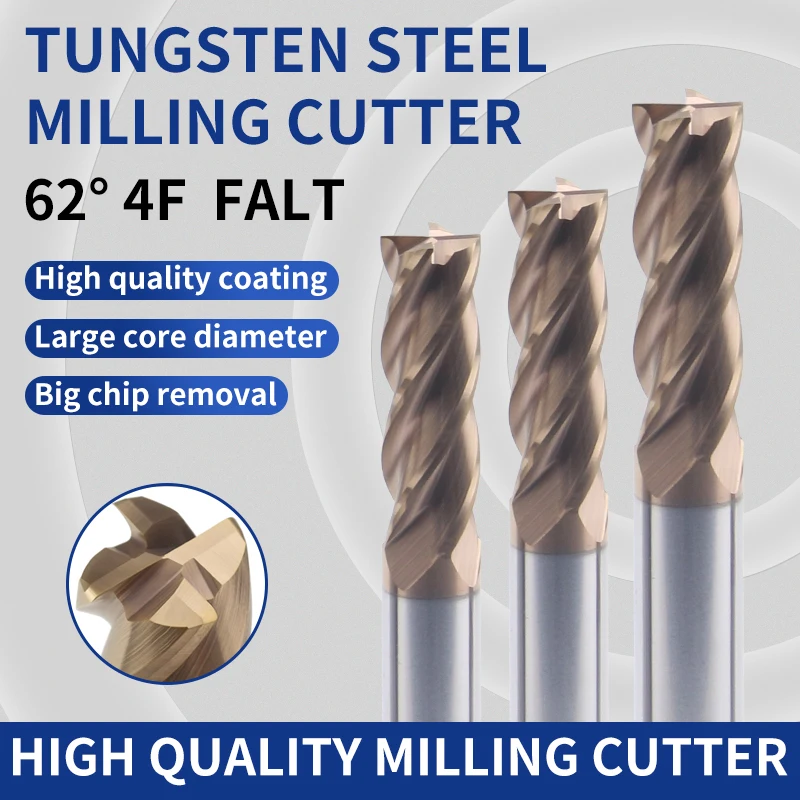 HRC62 4 Flute End Mill 1mm 4mm 10mm 16mm 20mm Alloy Coating Carbide Milling Tungsten Steel Milling Cutter End Mill CNC tool