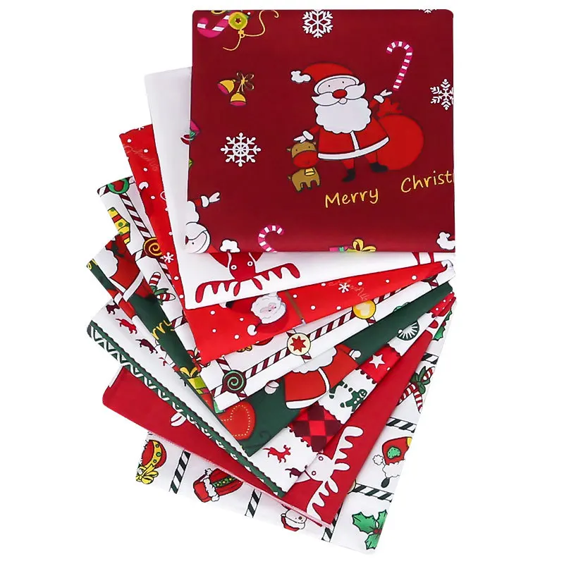 8 pcs Pure Cotton Printed Fabric Christmas Series Style DIY Patchwork Fabric Headpiece Set Christmas Cloth TJ20539