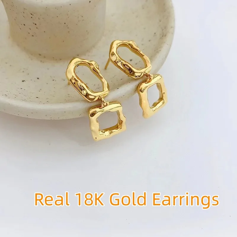 MUZHI Real 18K Gold Earrings for Women Pure AU750 Fashion Geometric Elements Earrings New Style Fine Jewelry Gift