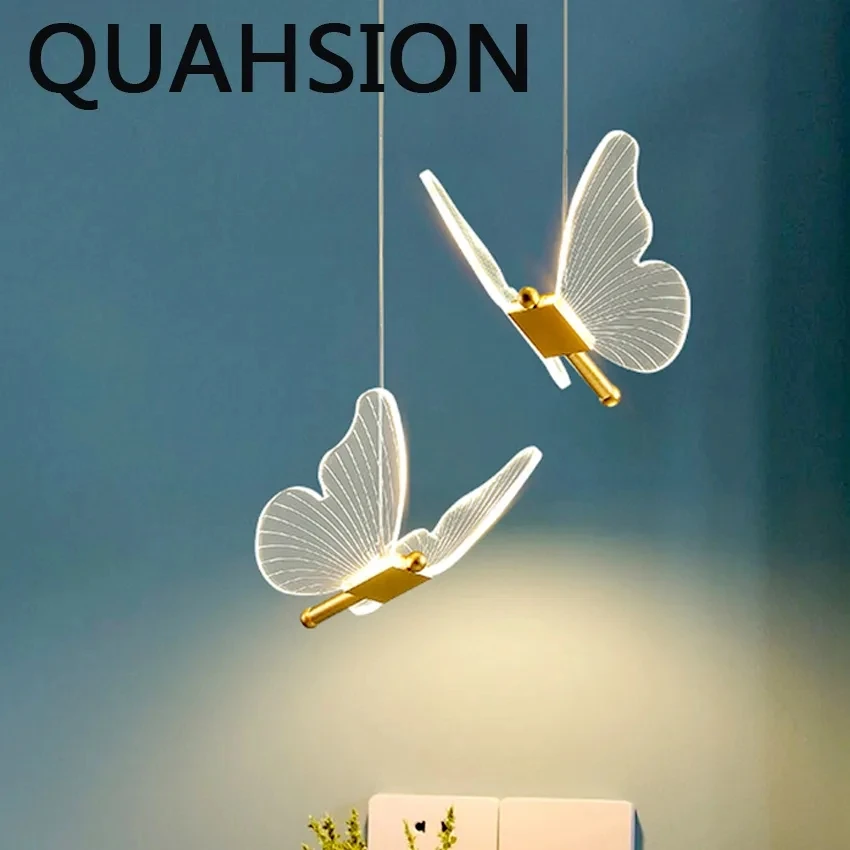 Design LED Schmetterling Pendelleuchten Gold Schlafzimmer Dekoration Hängelampen Moderne einfache Acryl Lampenschirm Schöne Kronleuchter