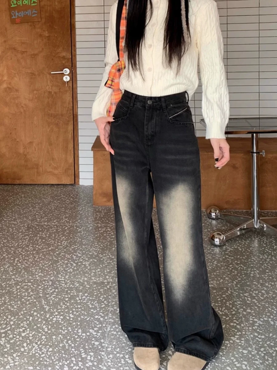 Jeans para meninas mulher cravejada corrente lantejoulas pérola frisado punk emo goth subcultura elegante popular glamour