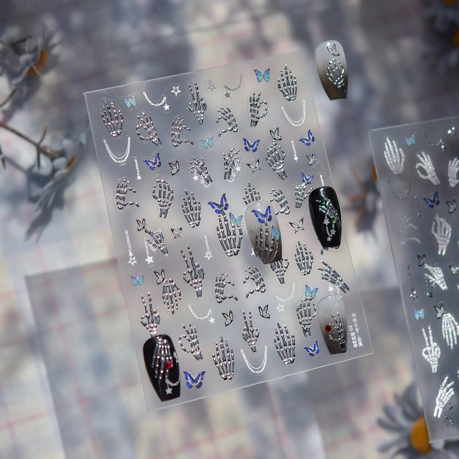 Y2K Cool Girl Metalen Hand Bone Vlinder Nail Art Stickers Hoge Kwaliteit DIY Manicure Decal Decoratie T-5339