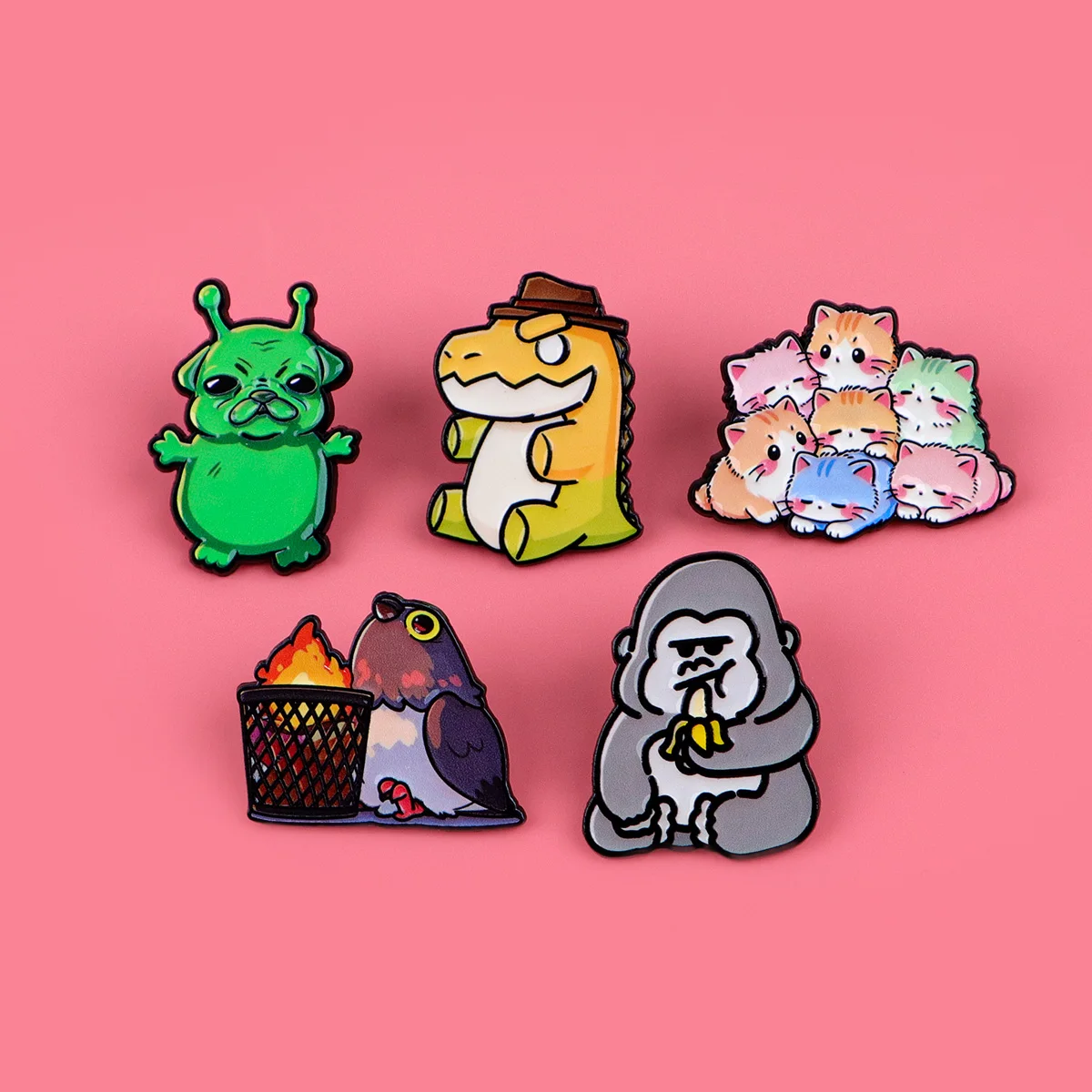 Lustige grüne Alien-Hund-Emaille-Pins, niedliche Cartoon-Anstecknadeln für Rucksäcke, Katzen-Orang-Utan-Abzeichen, Broschen für Kleidung, Schmuck, Geschenke für Freunde