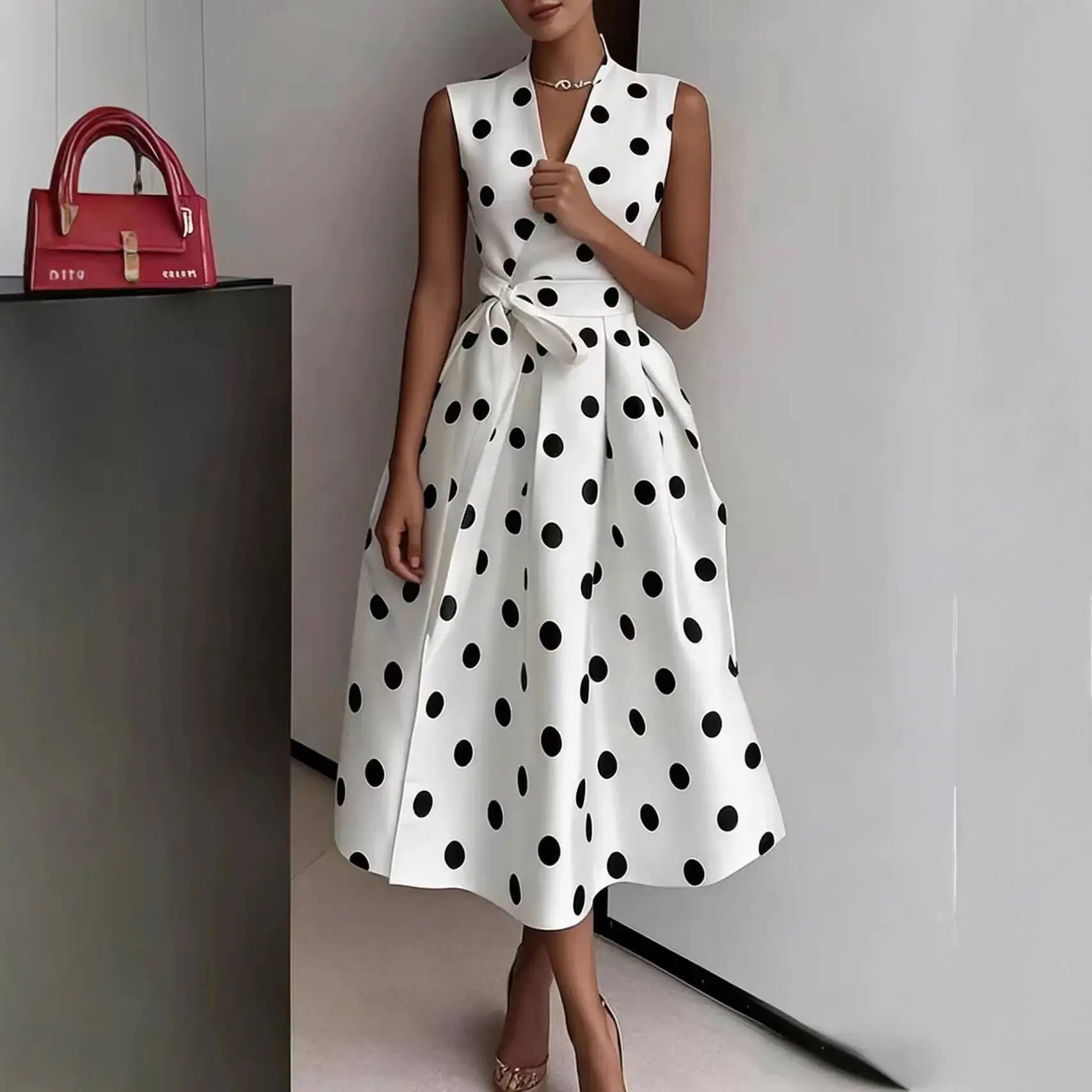 

Polka Dot Dress 2026 Summer New Style Elegant Waist-Cinching Slimming Dress For Women