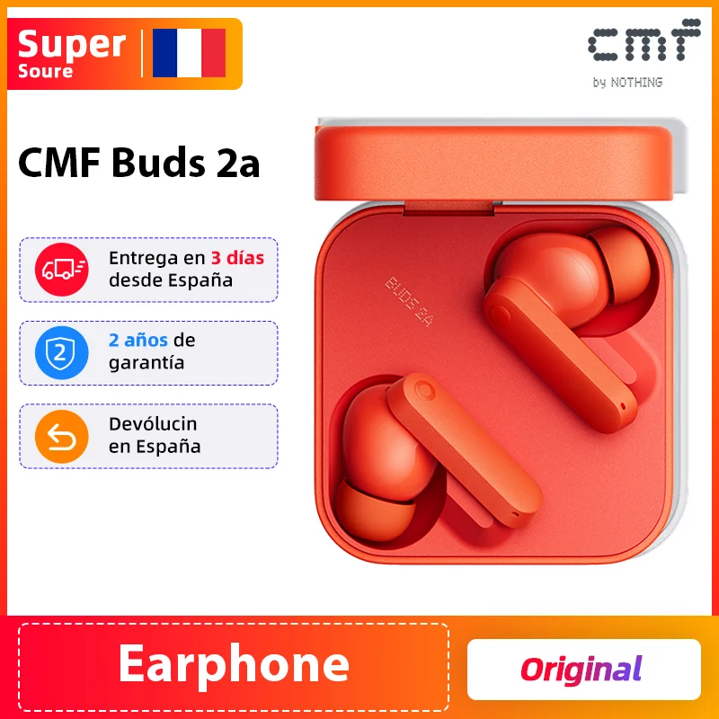Version Globale CMF Buds 2a Écouteurs avec Driver de 12,4 mm, Réduction Active du Bruit (ANC) de 42 dB, 4 Micros HD, IP54, Bluetooth 5.4