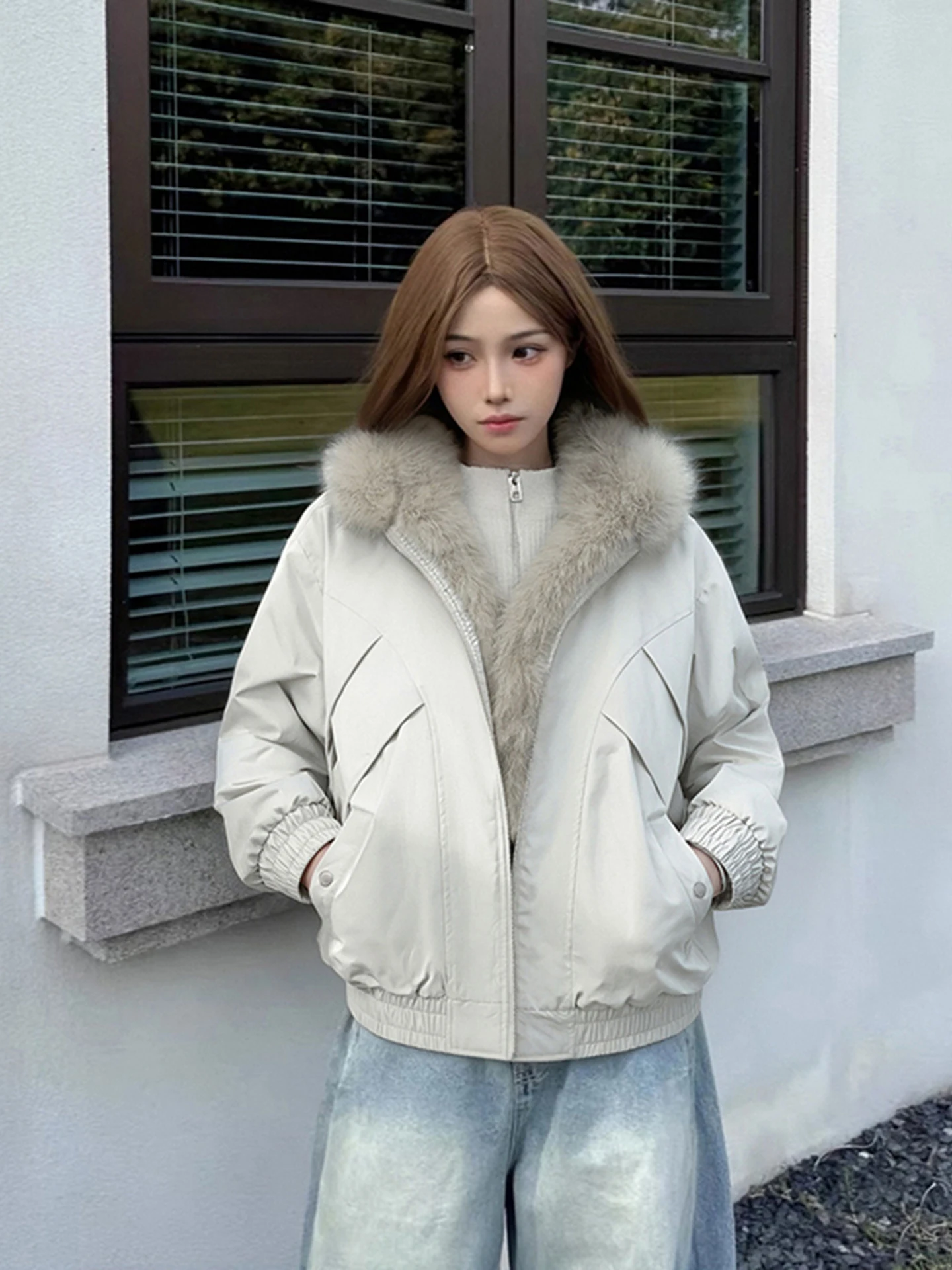 

Куртка-парка унисекс American Deconstructed Design Sense Mountain Eagle с меховым воротником, кожаная, с интегрированным мехом, зимняя, флисовая