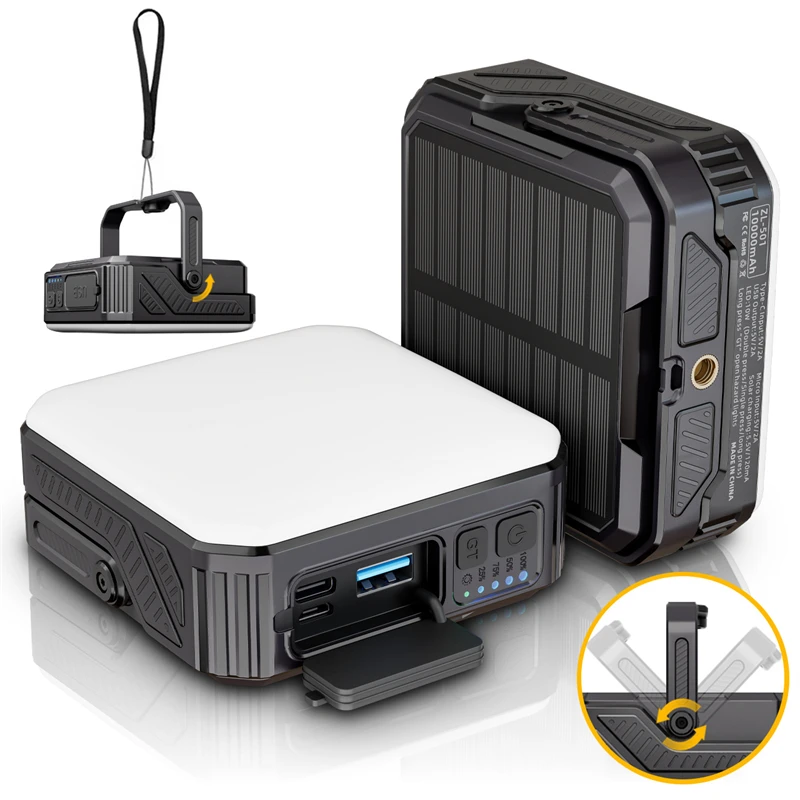 

10000mAh Solar Power Bank Ultra Capacity USB Charging For iPhone Samsung Xiaomi Huawei Outdoor Power with Camping Light Lanyard
