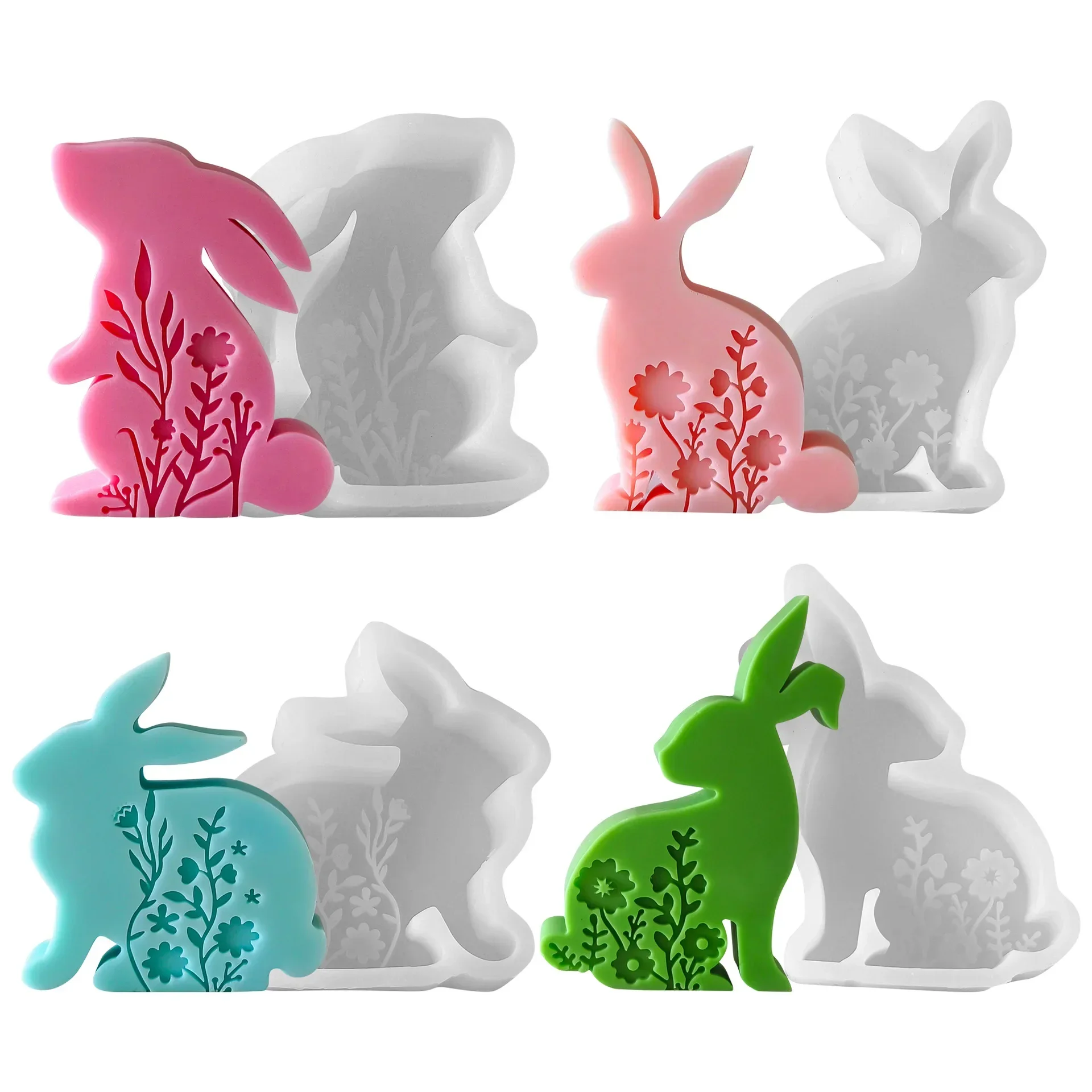 Easter Bunny Aroma Candle Silicone Mold DIY Embossed Flower Rabbit Candle Silicone Mold Handmade Gifts for Easter