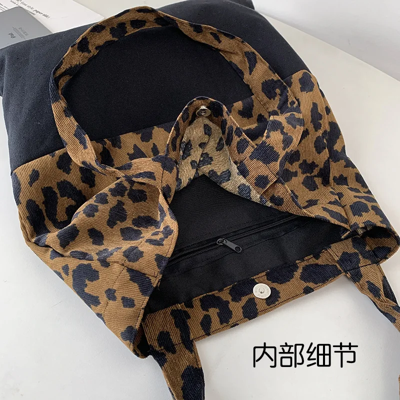 Art Design Leopard Shoulder Bag For Women New Canvas Bag Ladies Handbags and Purses Patchwork Shopper Bag Girls Tote Bag Bolso