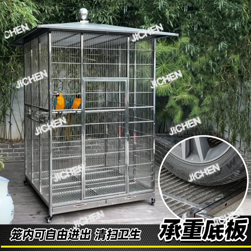 

XHX Stainless Steel Parrot Cage 304 Outdoor Rain And Sun Protection Oversized Starling Large Luxury Villa Bird Cage