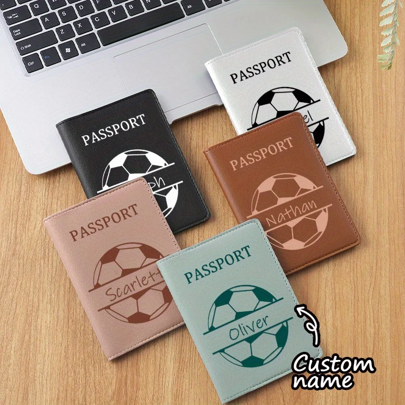 Porta Pasaportes Personalizado con Diseño de Fútbol, Cartera de Viaje con Ranuras para Tarjetas y Porta Identificación, Regalo Elegante para Hombres y Mujeres