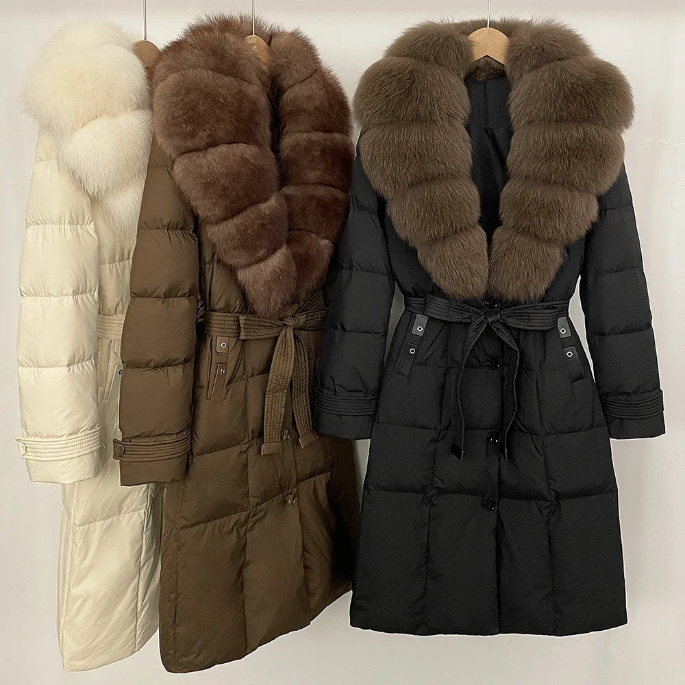 Real Fox Fur Collar White Duck Down Coat Women Autumn Winter Puffer Jacket Warm Feathers Waterproof Reality Fur Jacket Female