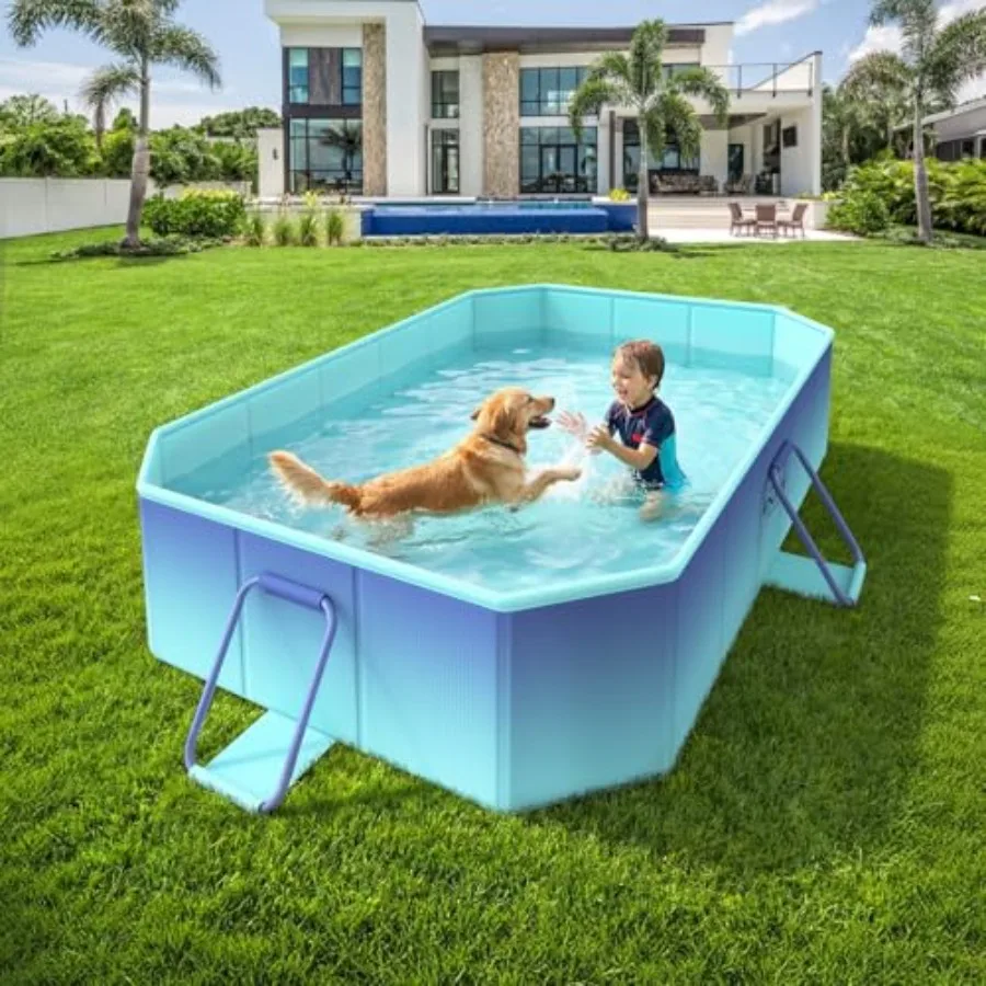 

Backyard garden kiddie pool for adults kids and dogs ice blue non-inflatable foldable pool with rigid puncture-proof hard compo