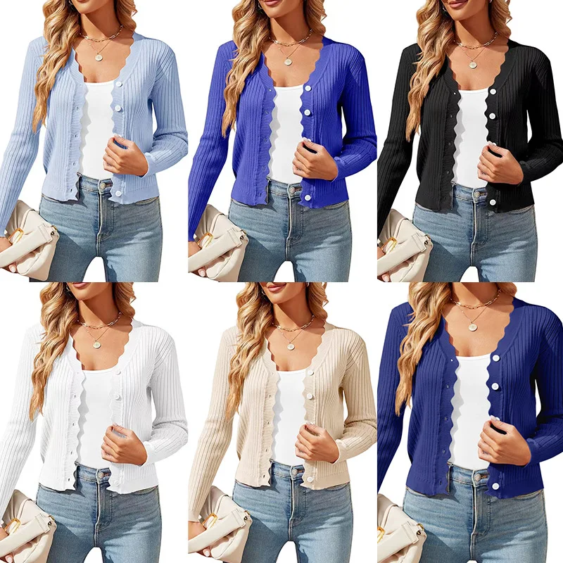 

V-neck Long-sleeved Sweater Jacket Early Autumn Top New Design Short Women's Knitted Cardigan