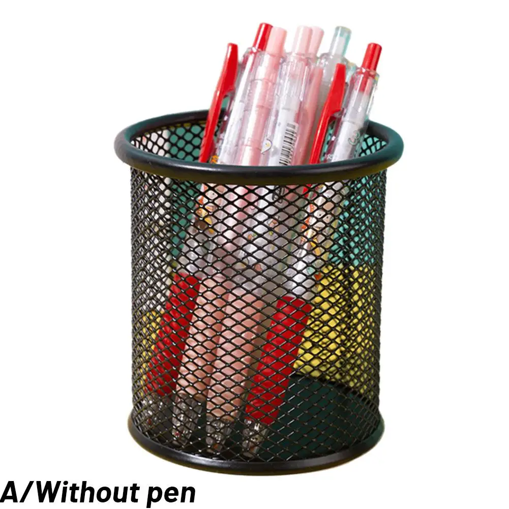 Container Desk Organizer Container Black Desktop Metal Pen Pencil Holders Cup Case Pen Mesh I6M8