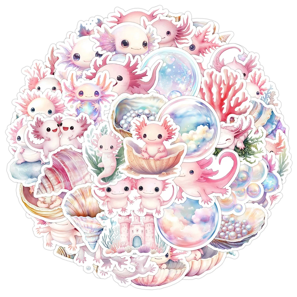 

10/30/50pcs Pink Aesthetic Axolotl Graffiti Stickers Cute Cartoon Animal Decals for Suitcase Phone Notebook Kid DIY Sticker Gift