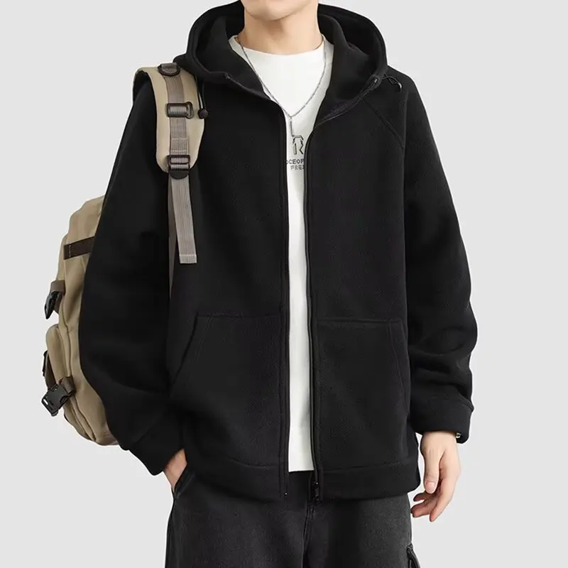 Winter Men's Oversized Hoodie Jacket S-6XL Black Grey Solid Color Zipper Hoodie Classic American-Style Warm Coats  Men Clothing