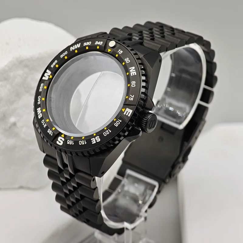 NH35 Case 43MM Men's Watch Case Fit NH35 NH36 Movement Black Color King Samurai Style Vertical-toothed Rotating Bezel Watch Case