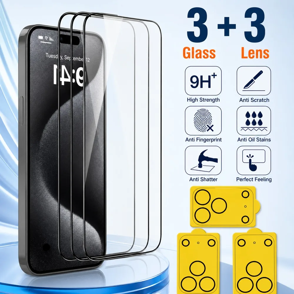 3+3PCS Tempered Glass For Samsung Galaxy F13 F14 F15 F16 F17 Camera Lens Screen Protector For Samsung Galaxy F22 F23 F34 F36 HD