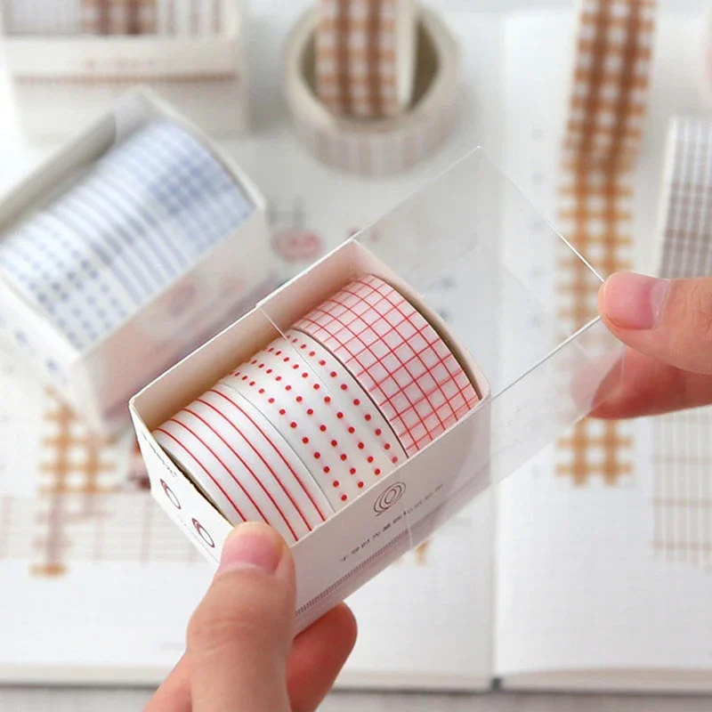Chihiro Time Hand Account Washi Tape Set Kawaii Base Solid Color Lattice Border Sticker Masking Tape DIY Diary Album Planners