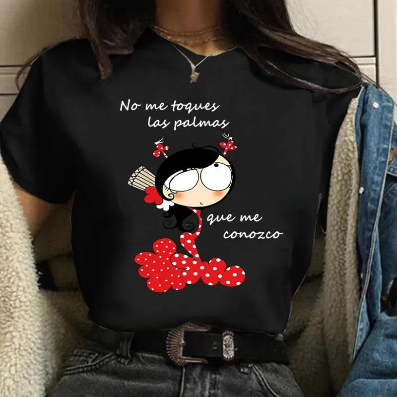 T-shirt da donna Harajuku Top Camicie Manica corta Tacco alto Stampa Flamengo Dance Tees Cartoon Graphic Camicia O-Collo femminile Abbigliamento
