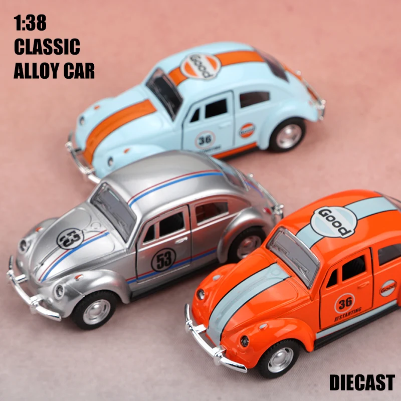 (Bagged) 1:38 besouro clássico de liga retrô, carro retrátil de liga fofa, brinquedo infantil, estilo antigo adorável