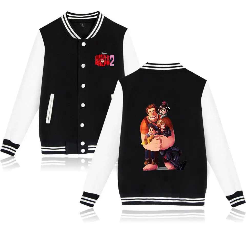 

Wreck-It Ralph Varsity Бейсбольные куртки-бомберы Мужская женская одежда Уличная одежда Дети Мальчики Девочки Куртка Харадзюку Одиночные пальто