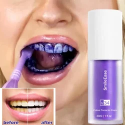 SmileKit-pasta de dientes morada V34, 30ml, elimina el sarro, limpia la higiene bucal, aliento fresco, blanqueamiento, productos para el cuidado de los dientes