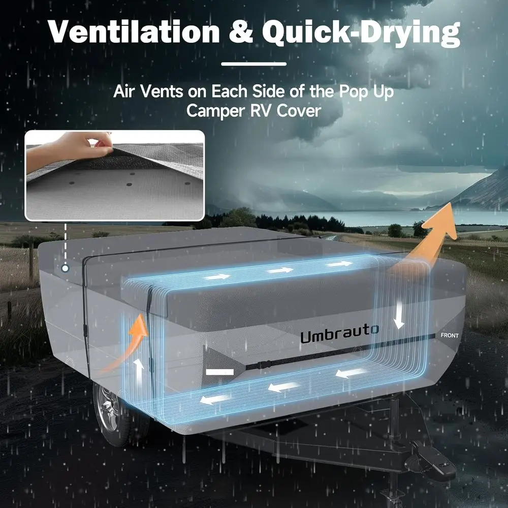 أغطية تخييم منبثقة تناسب مقطورة خيمة بطول 14-16 قدمًا، غطاء مقطورة منبثق علوي مكون من 7 طبقات مقاوم للماء وسميك جدًا وقابل للتنفس بعامل حماية من الأشعة فوق البنفسجية #4