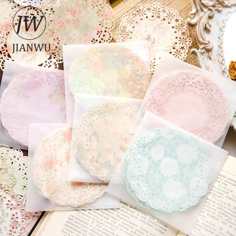 JIANWU 20 Sheets Literary Fantasy Lace Series Hollow Lace Border Material Paper Memo Pad Creative DIY Journal Collage Stationery