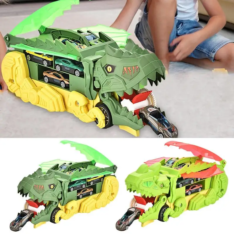 

Dinosaur Truck For Kids Transport Carrier Truck Dinosaur Toys With 6 Small Alloy Vehicle Parent-child Interaction Car Eating Toy