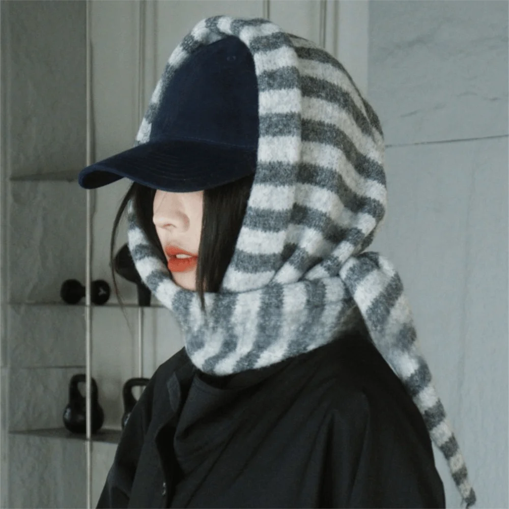 

Fashion Korean Style Striped Scarf Cashmere Knitted Triangle Scarf Thickened Neck Warmer Cape Wraps Women/Men