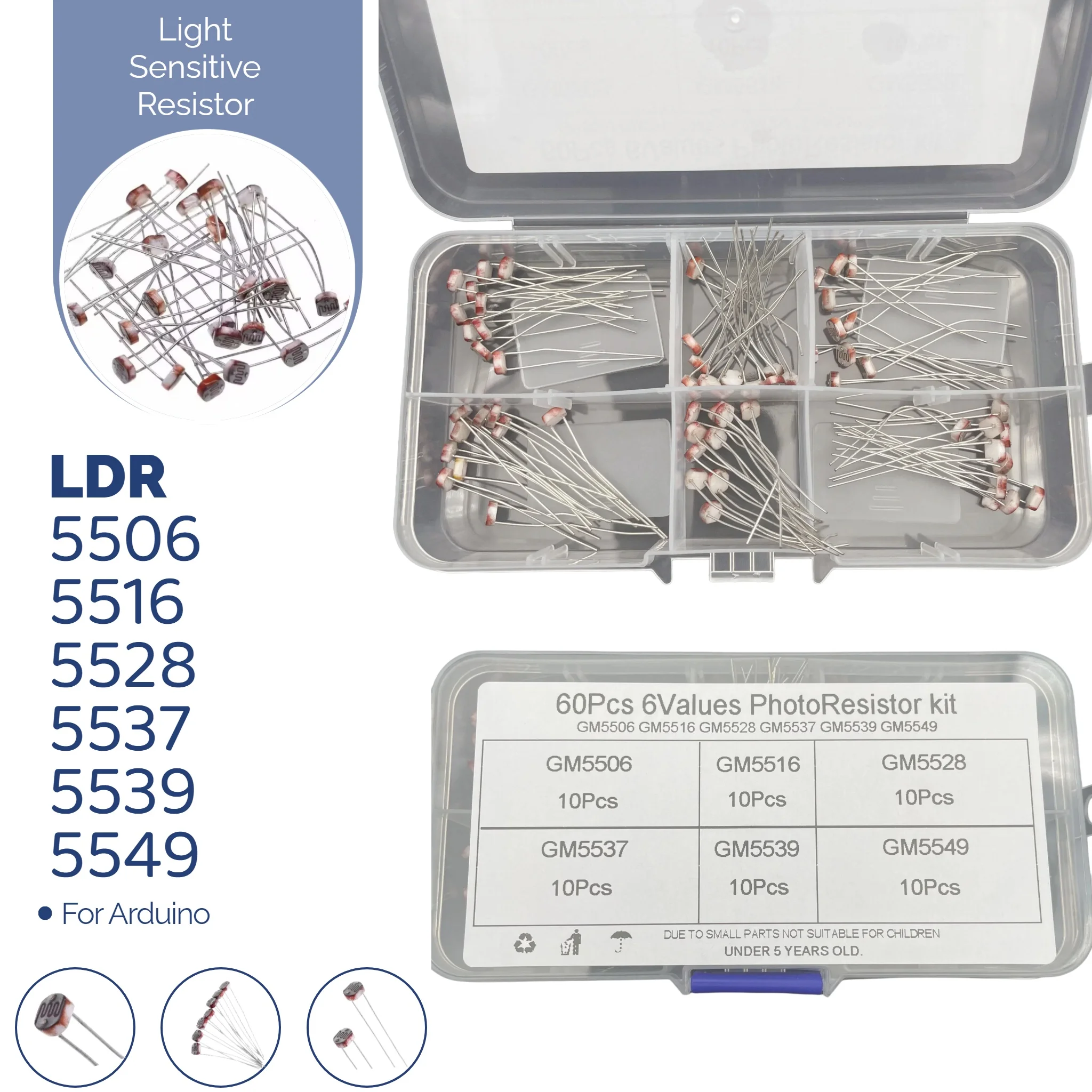 kit-com-60pcs-de-resistor-fotossensivel-ldr-fotoresistor-5528-gl5528-5537-5506-5516-5539-5549-para-arduino