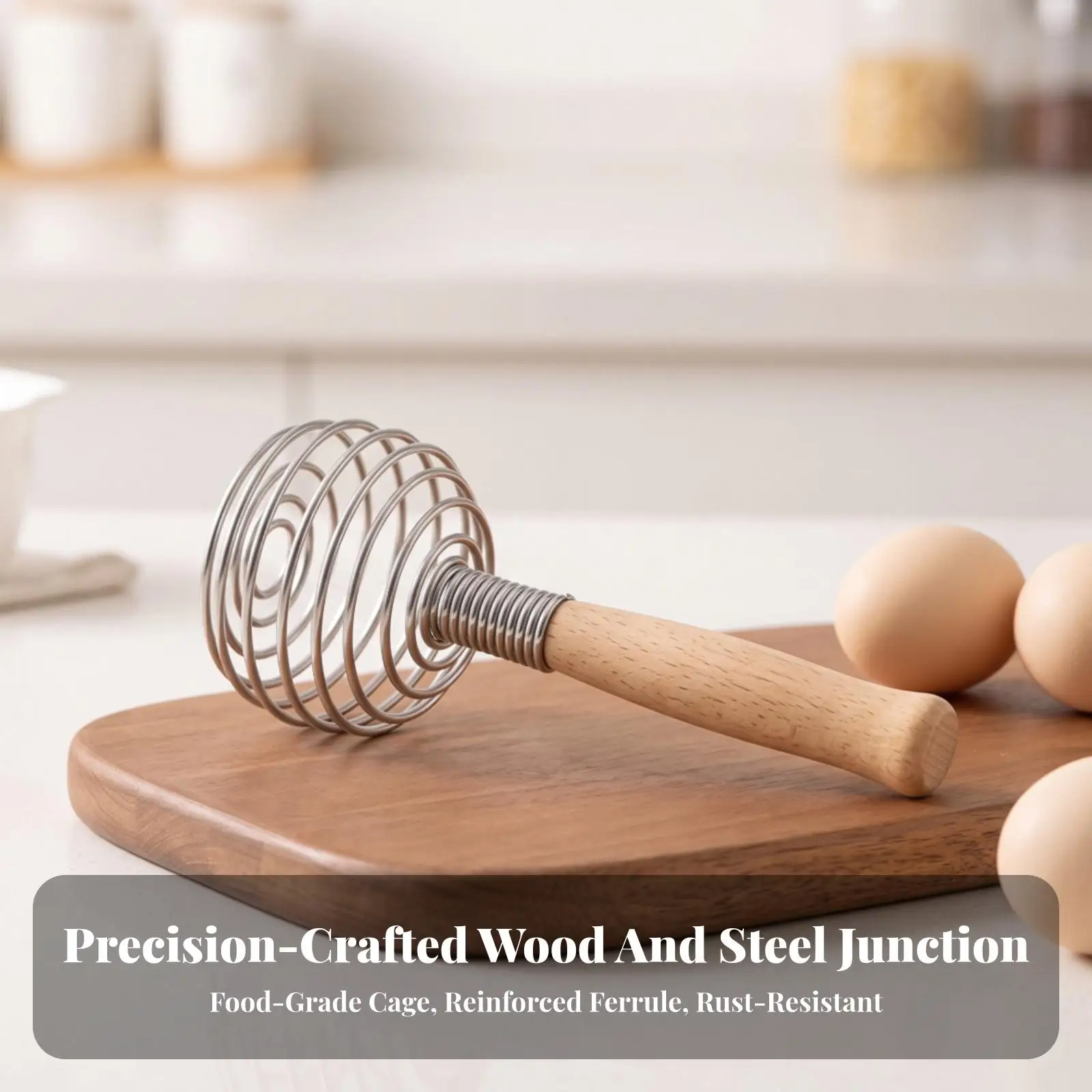 Wooden Handle Egg Whisk 304 Stainless Steel Coil Mixer Hand Tool for Baking Cream and Egg Whites Kitchen Utensil