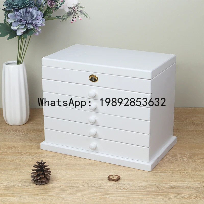Jewelry Box Solid Wood with Lock Large Capacity High-end Hand Jewelry Jewelry Storage Box Wedding Gift