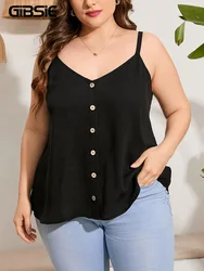 GIBSIE Plus Size Summer Women's Cami Top Black V-neck Sleeveless Backless Tops Women Fashion Button Front Casual Tanks Camis