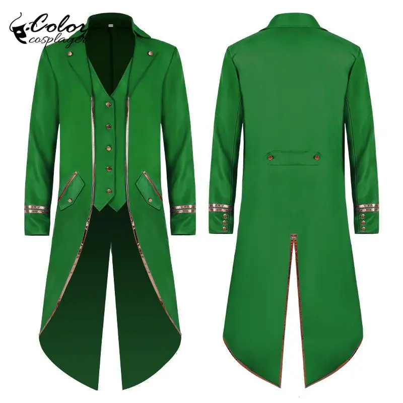 

Color Cosplayer St. Patrick's Day Tuxedo Green Jacket Medieval Cosplay Costume Vintage Coat Adult Carnival Purim Clothing