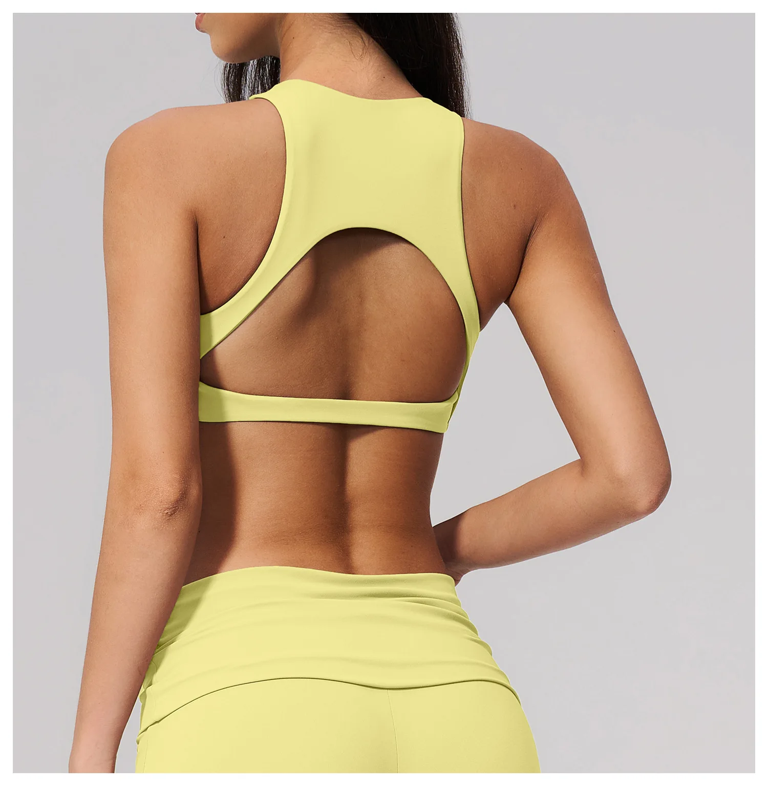 Damen Sport-BH mit Rückenausschnitt, Stoßdämpfend, Push-Up, Schnelltrocknend, Einfarbig, für Fitness, Laufen und Yoga – Detail 14