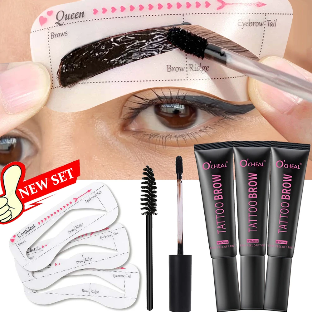 Sweatproof Peel Off Dye Eyebrow Cream Set Easy To Use Eyebrow Card Brush Long-lasting Waterproof Non-fading Eye Brow Gel Makeup