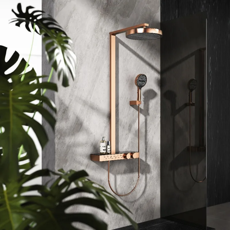 高級ゴールドレインフォールシャワーシステム 壁掛け式 強力な滝スパ ソフトスプレーフィルター ヴィラ屋根 クロム銅