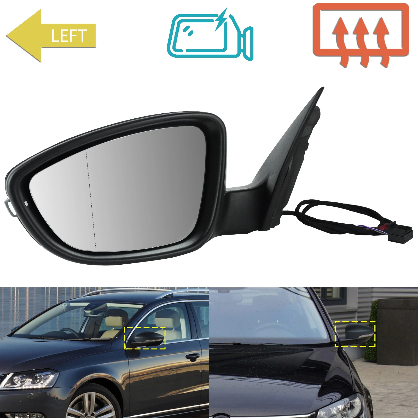 

For VW Passat B7 2010-2015 Heated Electric Wing Door Mirror Indicator Left Side