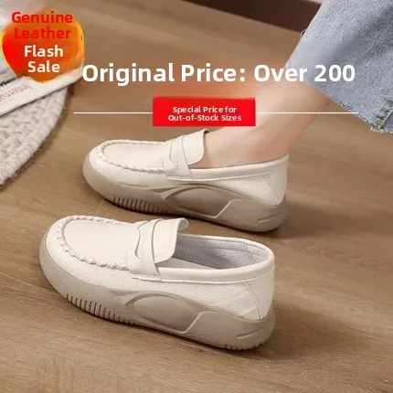 Comfortable Thick Bottomed Genuine Leather Single Shoes for Women Spring 2025 New Soft Soled Nurse Work Shoes Casual Style