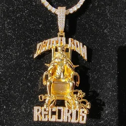 Hip Hop Deathrow Records Letters Pendants Necklace for Men 5A Cubic Zirconia 18K Real Gold Plated