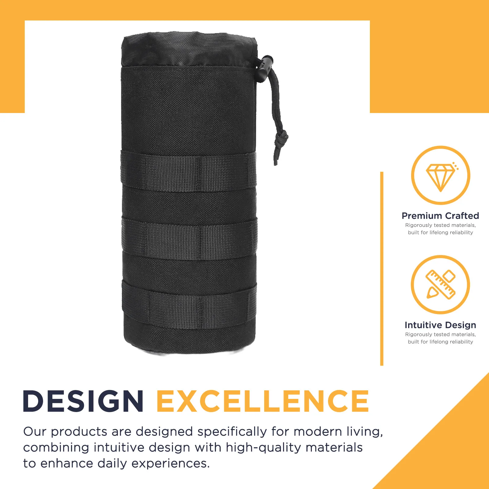 Water Bottle Pouch Tactical Drawstring Holder for Hiking Camping Fishing Durable Nylon Mesh Bottle Bag