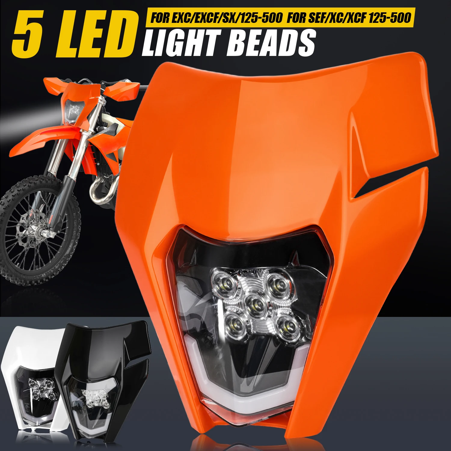 For KTM EXC EXCF SXF XCF 125 250 350 450 500 Enduro Dirt Bike LED Headlight Light Plate Dirt BikeHead Lamp Mask Motorcycle Parts